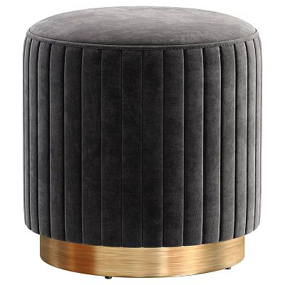 Dark Gray Velvet Ottoman With Pleated Design And Brass Base For Living Room 3d model