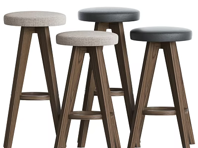 Simple Design Bar Stools With Wooden Legs And Light Dark Gray Seats 3d model