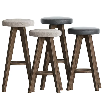 Simple Design Bar Stools With Wooden Legs And Light Dark Gray Seats 3d model