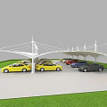 Modern Tensile Membrane Carport Shading Multiple Vehicles In Outdoor Parking Lot