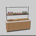 Food Display Shelf with Wooden Cabinet and Upper Racks for Pastries and Breads