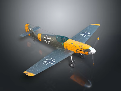 Vintage Military Airplane With Yellow Green Body Gray Wings And White Cross Markings 3d model
