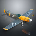 Vintage Military Airplane With Yellow Green Body Gray Wings And White Cross Markings