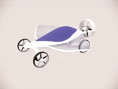 Futuristic Concept Car With Purple Roof White Body Transparent Parts And Propellers 3d model