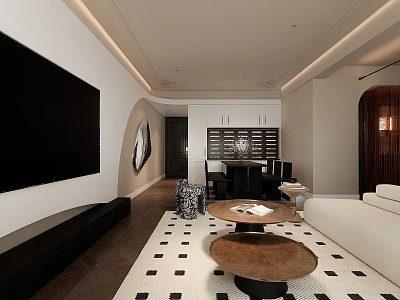 Modern Living Dining Room Interior With Sofa Coffee Table TV Wall And Dining Table 3d model