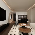 Modern Living Dining Room Interior With Sofa Coffee Table TV Wall And Dining Table 3d model