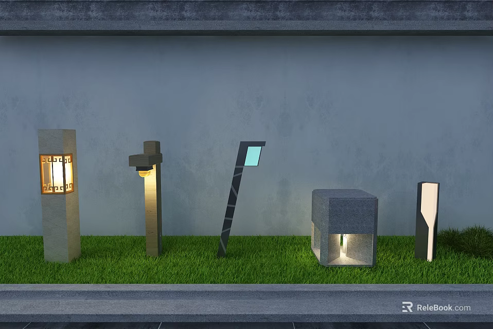 Modern Outdoor Lights With Various Stylish Designs For Garden Landscaping 3d model 