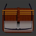 Red Wooden Eyeglass Stand With Multiple Transparent And Orange Shelves Holding Black Eyeglasses