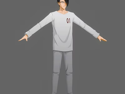 Man In White Long Sleeve Shirt With 01 And Gray Pants Arms Outstretched Gray Background 3d model