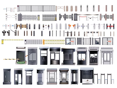 Modern Architectural Components Including Metal Gates Railings Fences And Security Booths 3d model