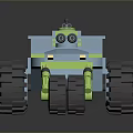 Blue And Green Toy Tank With Large Wheels Double Cannons And Antenna