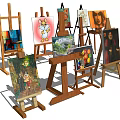 Art Supplies Display With Easels Paintings And Drawing Tools In Studio