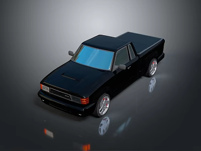 Black Pickup Truck 3D Render With Single Cab Shiny Surface And Alloy Wheels 3d model