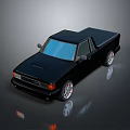 Black Pickup Truck 3D Render With Single Cab Shiny Surface And Alloy Wheels