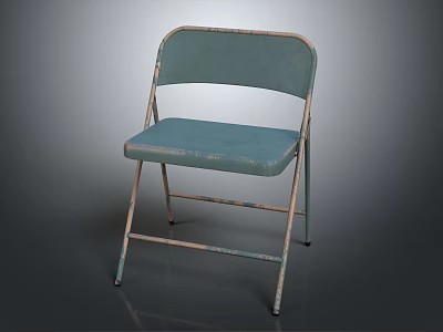 Vintage Turquoise Folding Leisure Chair with Upholstered Seat Metal Frame and Distressed Design 3d model