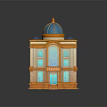 Elegant Fashion Themed Building With Blue Dome Orange Accents Arched Windows And Classic Design