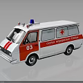 White and Red Striped Ambulance Model With Blue Emergency Light Red Cross And Number 03