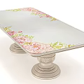 Decorative Floral Dining Table With Pink Flowers Green Leaves And Carved White Pedestal Base