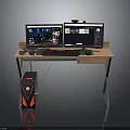 Modern Computer Desk Setup With Dual Monitors Keyboard Mouse And PC Tower