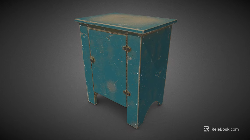 Vintage Blue Cabinet With Single Door And Metal Hinges On Legs 3d model 