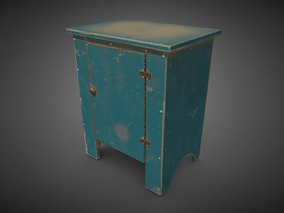 Vintage Blue Cabinet With Single Door And Metal Hinges On Legs 3d model