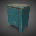 Vintage Blue Cabinet With Single Door And Metal Hinges On Legs