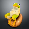 Vibrant 3D Green Frog Character Sitting On Brown Rock With Yellow Feet