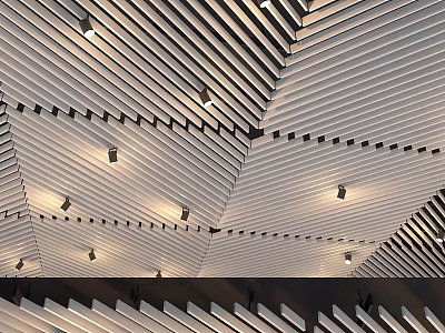 Ceiling Ornament Decoration Set With Striped Structure And Recessed Lights 3d model