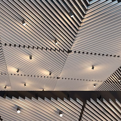 Ceiling Ornament Decoration Set With Striped Structure And Recessed Lights 3d model