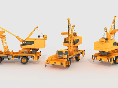 Yellow Mobile Crane Trucks With Extended Booms And Heavy Duty Chassis 3d model