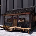 Traditional Chinese Cottage With Tile Roof Wooden Door And Stone Walls Against Modern Tall Buildings
