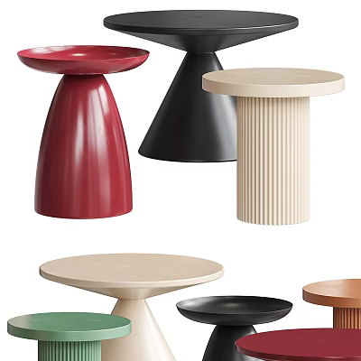 Stylish Side Tables with Round Tops and Various Colored Bases in Modern Design Styles 3d model