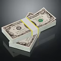 Decorative Ornament Set Featuring Stacked Dollar Bills Bound With Yellow Tape On Black Reflective Background