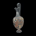 Ancient Style Wine Bottle With Bird Headed Spout And Colorful Patterns On Black Background