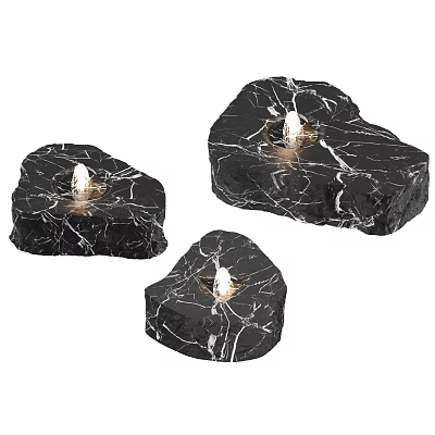 Three Black Marble Stone Candle Holders Set With White Veins For Home Decor 3d model
