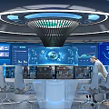 Futuristic Exhibition Hall Interior Design With Starry Dome Ceiling Central Display And Control Stations