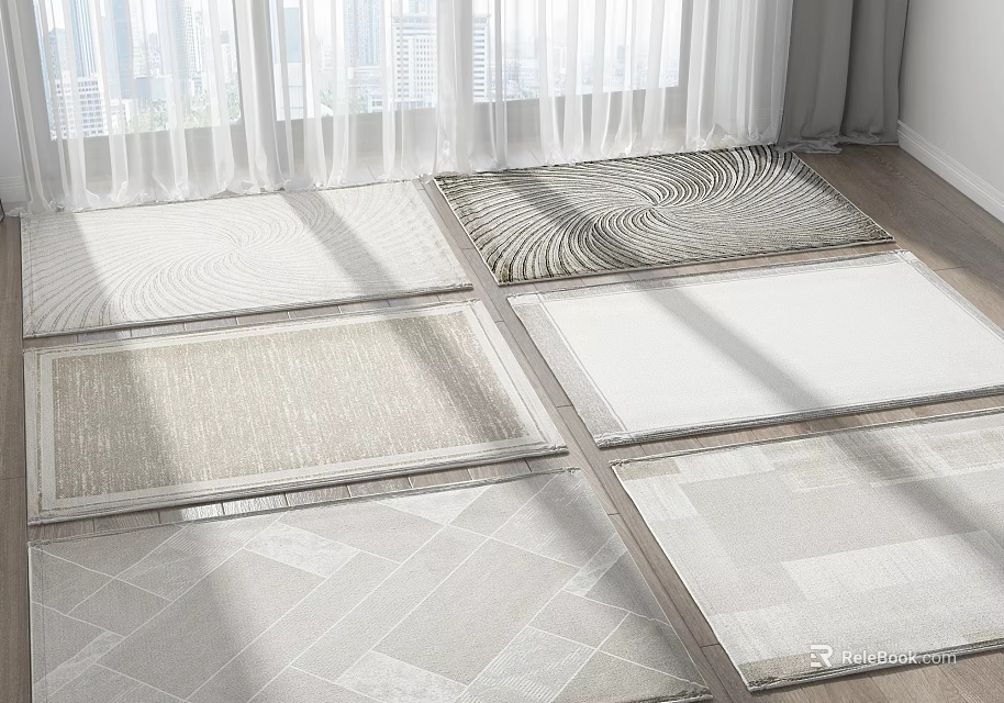 Square Carpets With Various Patterns And Soft Textures In Sunlit Room 3d model 