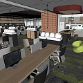 Modern Office Interior Design With Open Layout Desks Computers Chairs Carpet And Large Window 3d model
