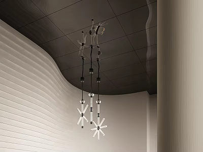 Modern Front Desk Reception Area With Stylish Chandelier White Walls And Black Ceiling 3d model