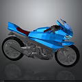 Blue Modern Motorcycle With Red Seat Silver Parts Streamlined Body And Black Wheels