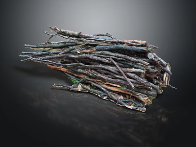 Natural Wooden Twigs Stacked in Organic Form with Earthy Tones and Textured Surfaces 3d model