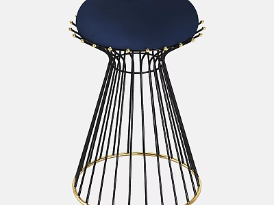Modern Bar Stool With Navy Blue Cushion And Black Metal Gold Accent Frame 3d model