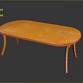 Orange Oval Coffee Table With Textured Surface And Curved Legs Design 3d model
