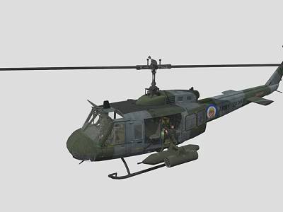 Military Green And Gray Helicopter With Rotors Cockpit And Emblem 3d model