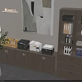 Office File Cabinets With Printers Folders Potted Plant And Decorative Painting