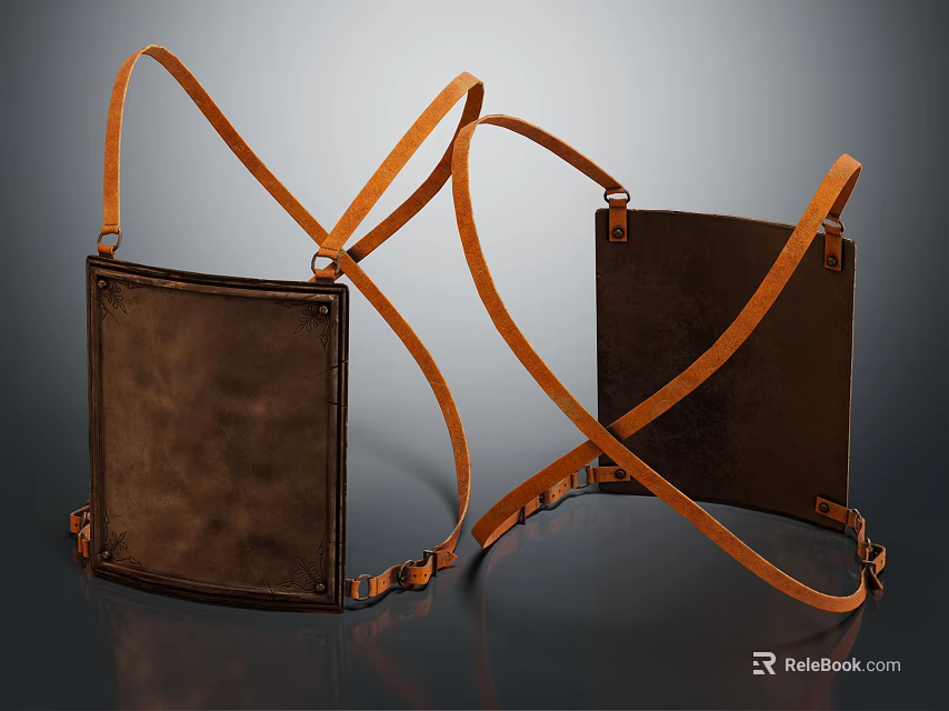 Two Brown Leather Items With Orange Crossed Straps And Rectangular Design 3d model 