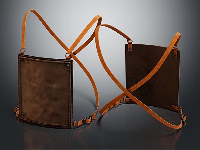 Two Brown Leather Items With Orange Crossed Straps And Rectangular Design 3d model