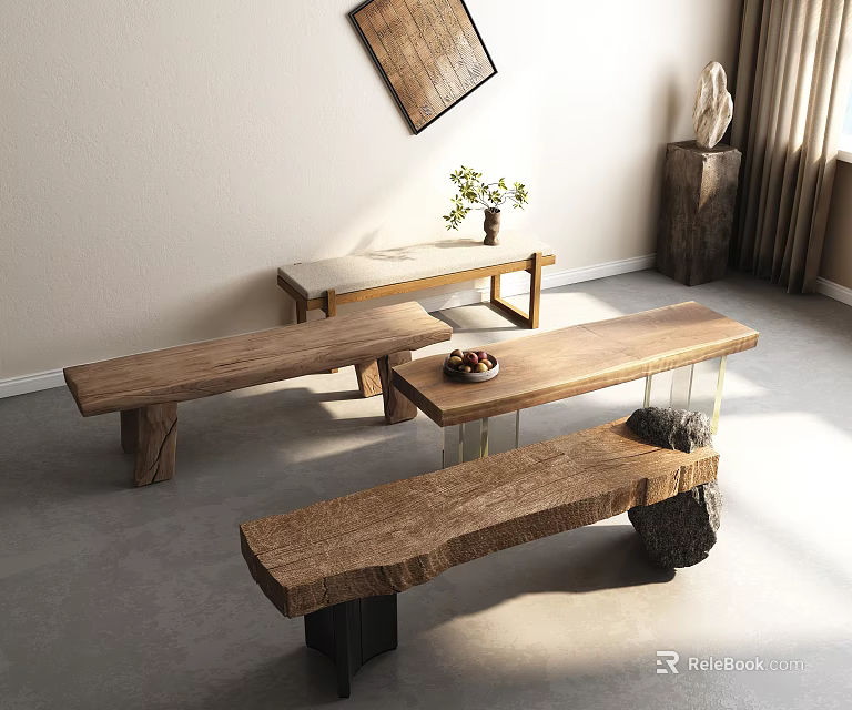Rustic Wooden Public Chairs With Natural Design For Community Gathering Spaces 3d model 