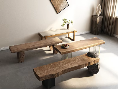 Rustic Wooden Public Chairs With Natural Design For Community Gathering Spaces 3d model