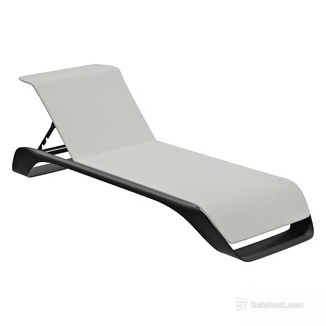 Modern Outdoor Lounge Chair With Light Colored Cushion And Black Frame 3d model 